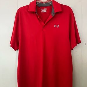 Under Armour Heatgear Loose Fit Coldblack Mens Red Polo Shirt